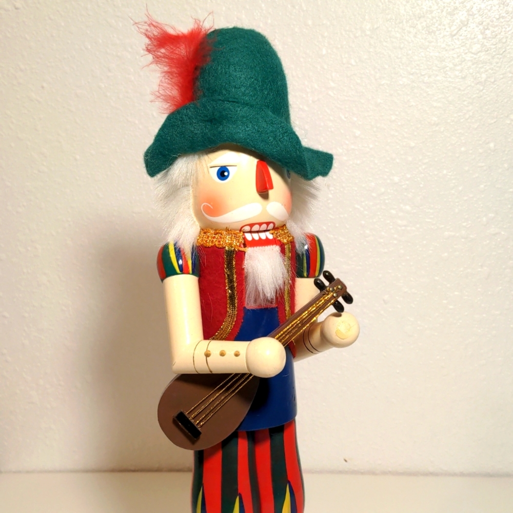 Nutcracker Musician Holiday Christmas gift wood red green gold instrument used - Picture 2 of 5